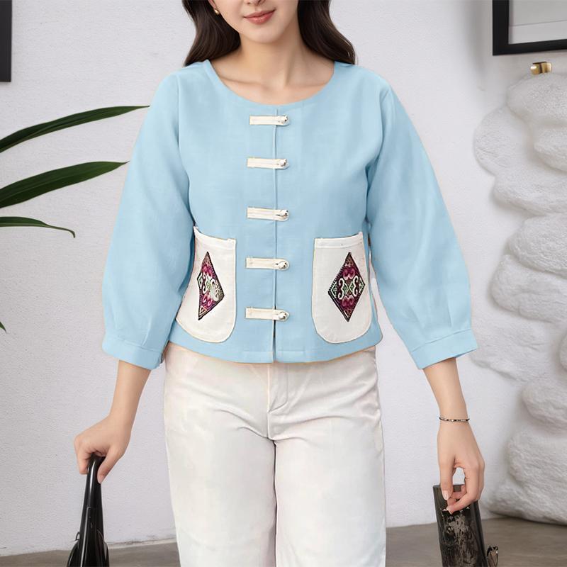 ZANZEA Women Casual Round Neck Patchwork Loose Summer 3/4 Sleeve Blouse