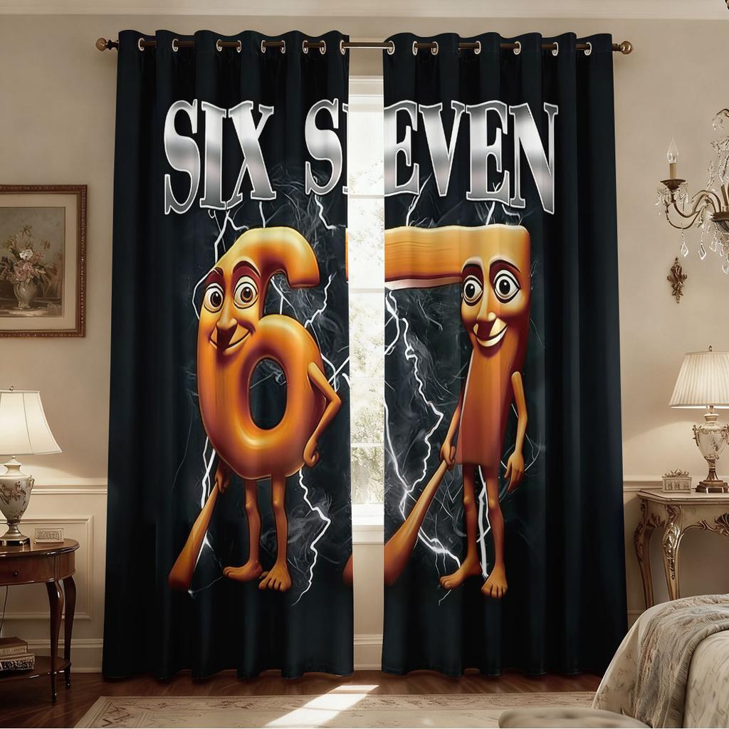 2pcs 67 Element Printed Perforated Blackout Curtains With Multiple Sizes Living Room Bedroom Home Decoration Easy To Install