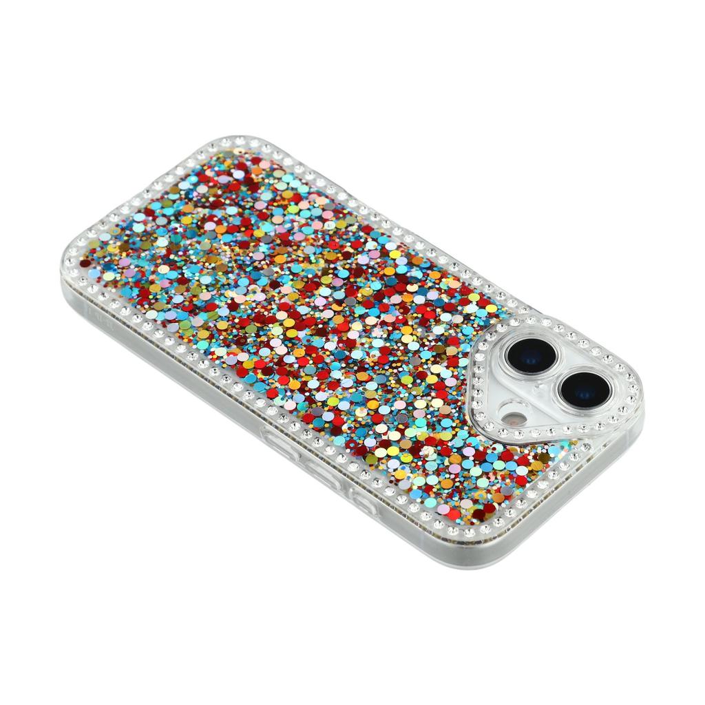 For iPhone 16 Case Rhinestone Edge Glitter Epoxy TPU Phone Cover