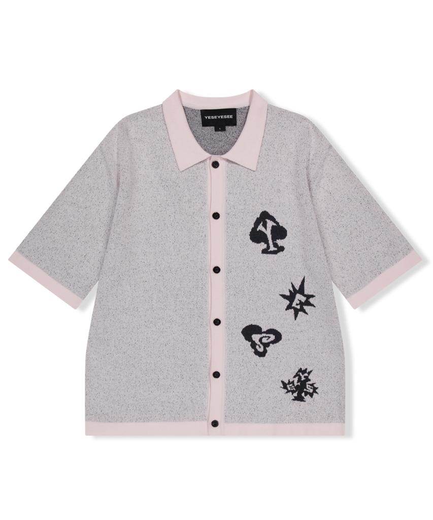 YESEYESEE Poker Icons Knit Half Shirts Light Pink