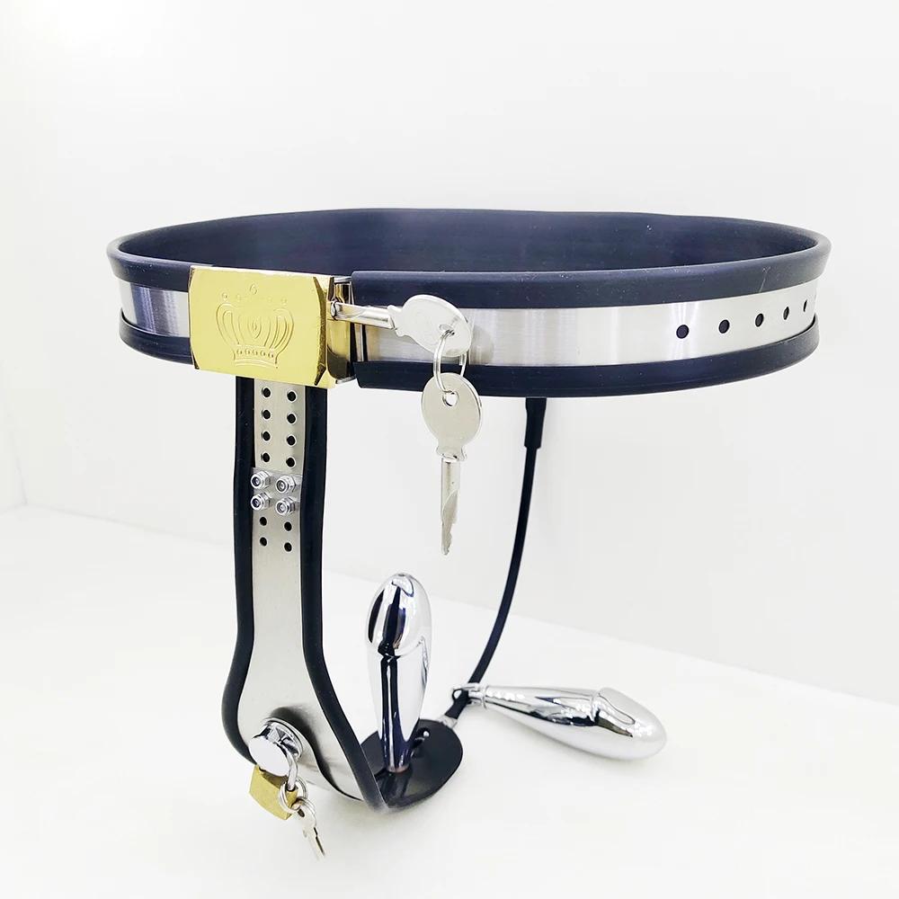 Neuankömmling Stahl Silikon Keuschheitsgürtel für Damen Sexy Hosen Sexspielzeug für Frauen BDSM Bondage Abschließbares Metall Erwachsene Sklavin Lesbenspielzeug