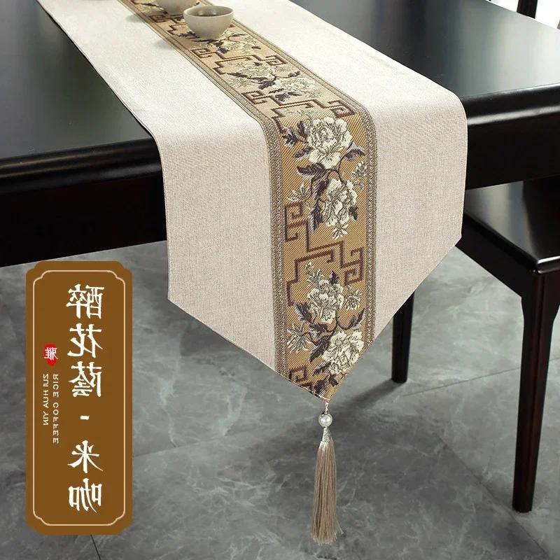 Chinese Style Table Runner Luxury Cotton Linen Jacquard Table Runners Decorative Bed Runner Classic Table Flag Living Room Hotel