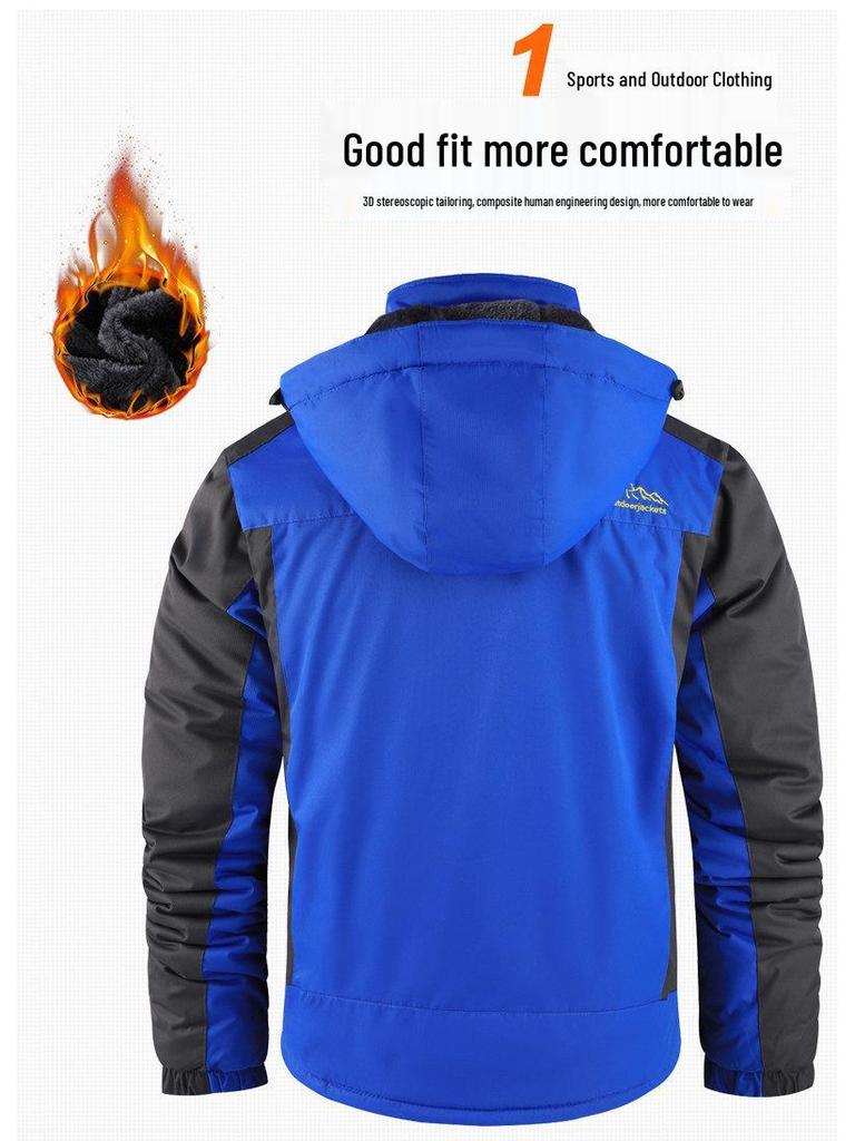 Men's Waterproof Windproof Plus Velvet Thickened Outdoor Jacket - Warm Cotton Padded Coat for Autumn and Winter