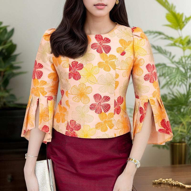 ZANZEA Women Casual Round Neck 3/4 Sleeve Floral Print Blouse