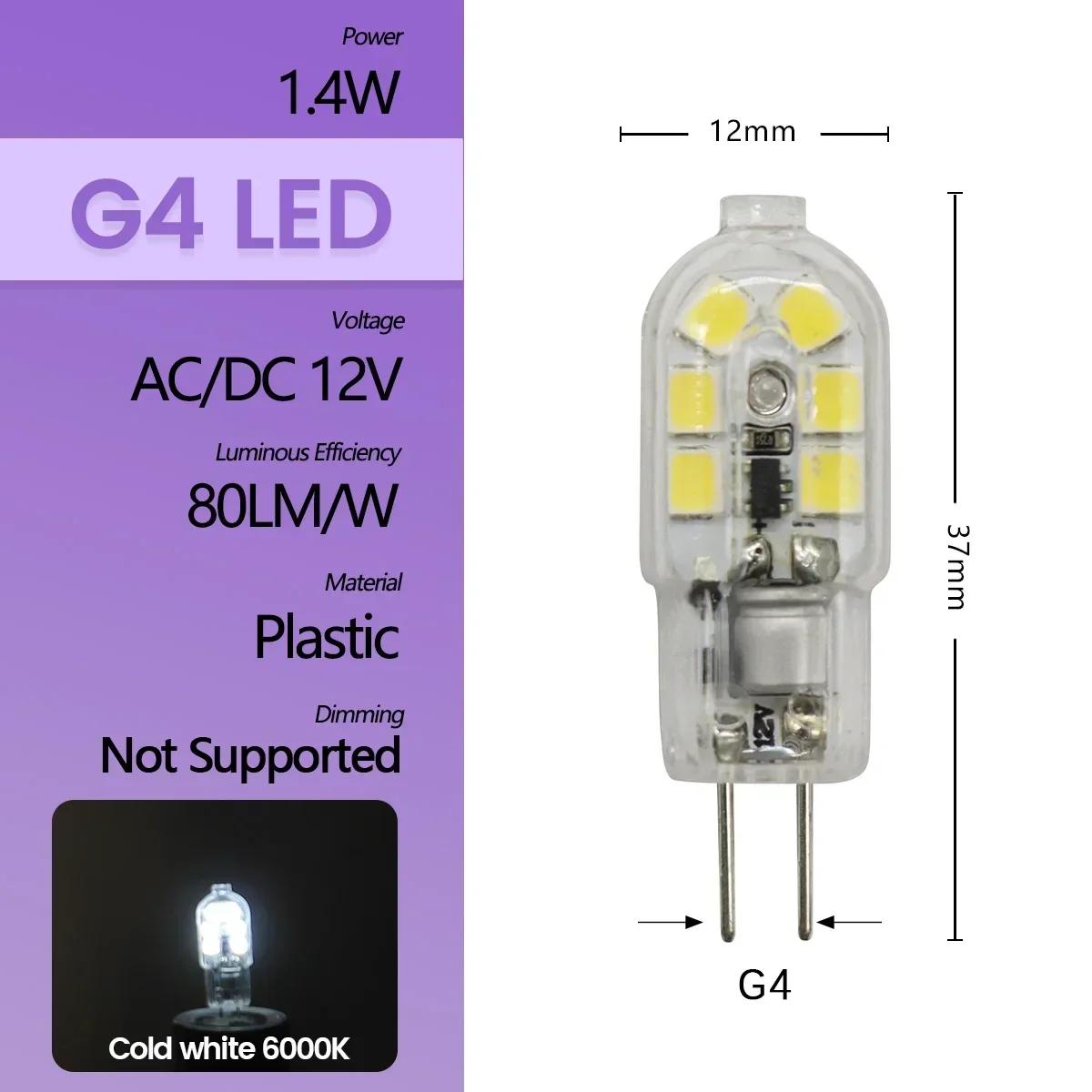 

High Light LED MINI G4 AC DC 12 В 24 В Низкая мощность 1,2 Вт 1,4 Вт 1,5 Вт 2 Вт 3 Вт Эффективность Стробоскоп бесплатно для хрустальной люстры кухни туалета 2pcs