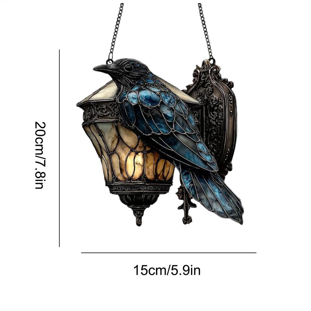 Lanterna di vetro dipinto Corvo di Halloween Segno acrilico 2D Decorazioni per la casa Lampada a sospensione gotica Ciondolo decorativo