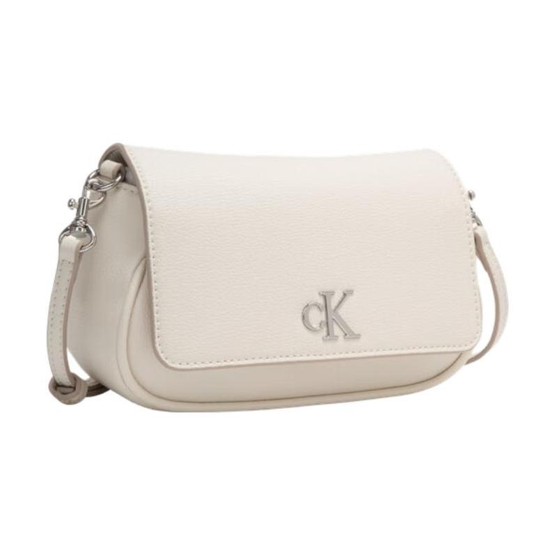 Calvin Klein SS25 Metal Letter Chain, Synthetic Material, Shoulder Bag, Crossbody Bag, Women's Milk White Milky White