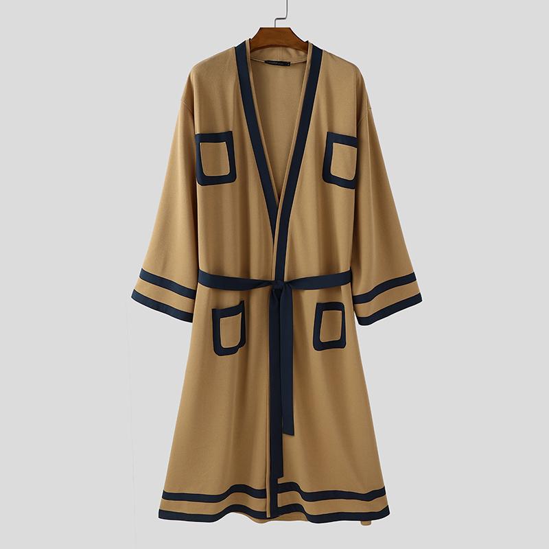 

INCERUN Мужской кардиган с длинным рукавом «летучая мышь», со строчкой, повседневный, мешковатый, с поясом, длинный 4XL хаки