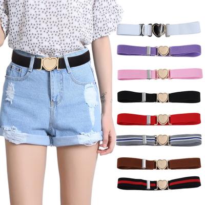 Unisex Belt Contrast Color Banded Metallic Heart Buckle Lightweight Waistband Adjustable Elastic Band Girl Waist Strap for Parties Daily Wear