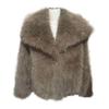 Women Fashion Cropped Faux Fur Jacket Coat Long Sleeve Front Snap-button Female Outerwear Chic Lapel Collar Thick Coat