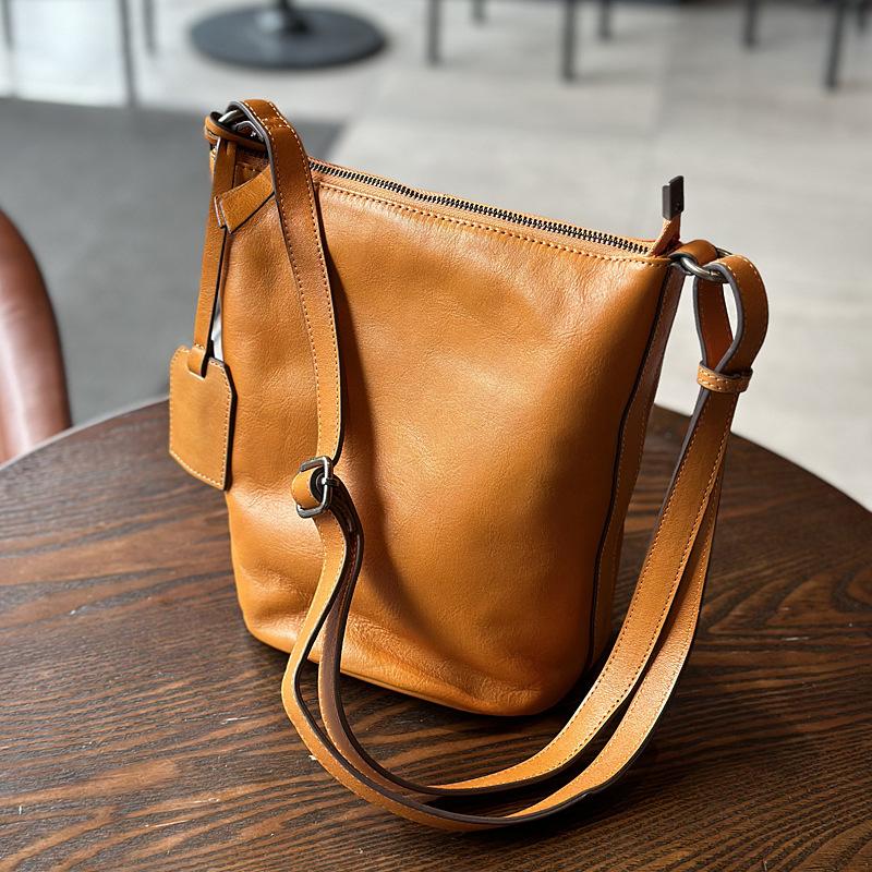 

Johnature Простые женские сумки на плечо и через плечо из натуральной кожи, повседневная сумка-ведро большой вместимости из натуральной натуральной яловой кожи коричневый