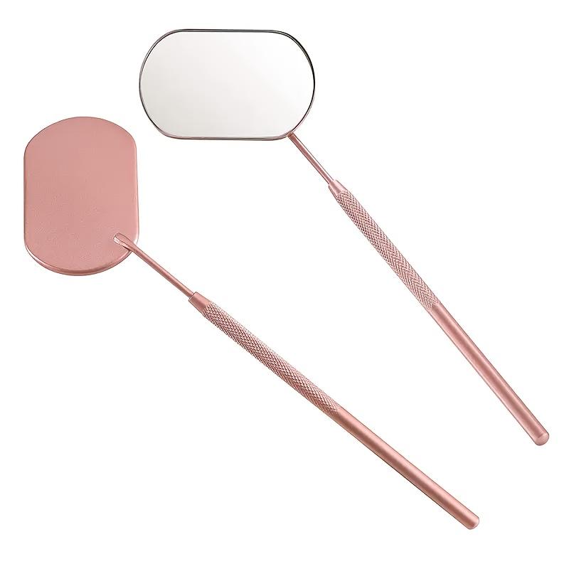 1 specchio per trucco in acciaio inossidabile per extension ciglia, specchio portatile a mano con design staccabile, finitura lucida, cornice a tema floreale
