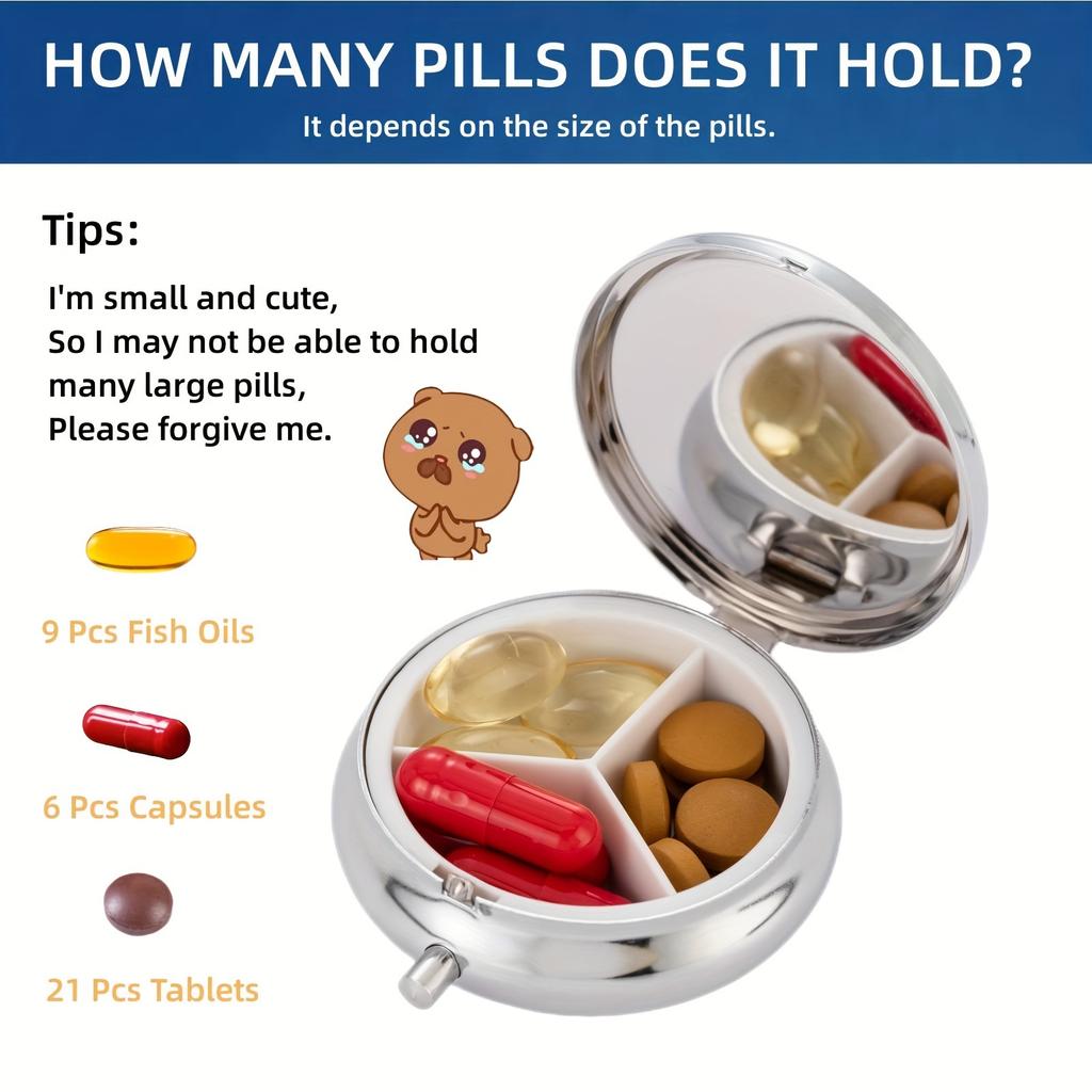 Portable Sparkling Travel Pill Organizer with Mirror and Small Medicine Box - Convenient Pill Case Holder with Benefits