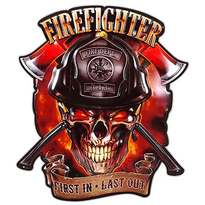 [A3210] - Plaque métal rétro 'Firefighter' rouge noir - 50x43 cm