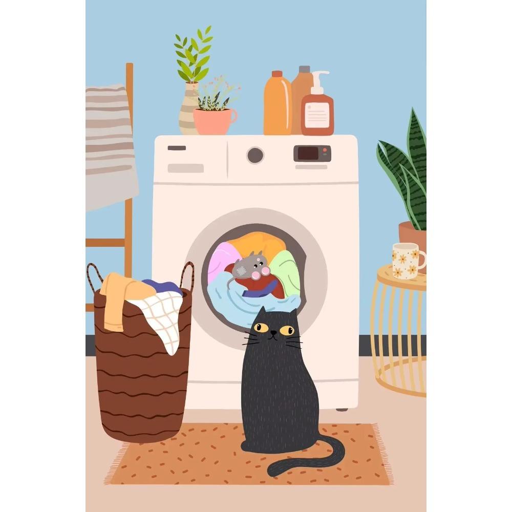 Watercolor Cute Kittens Potted Plant Canvas Print Cartoon Green Plants Animals Wall Art Postes for Modern Living Room Home Decor