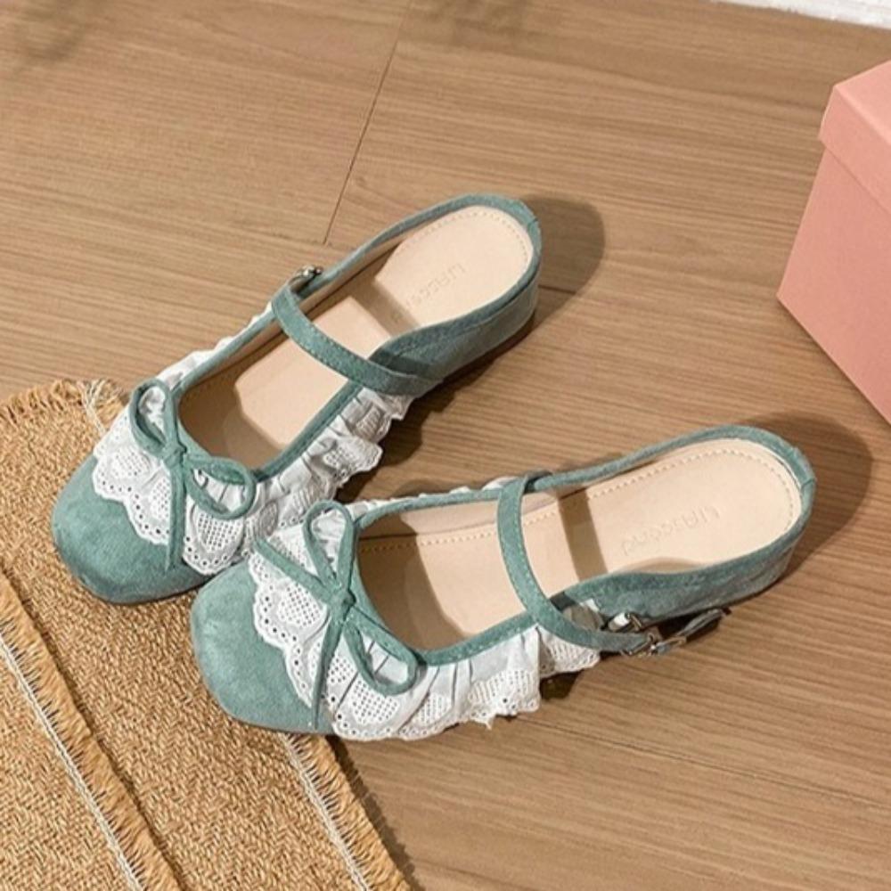 Flats Women's 2025 French Retro Lace Mary Jane Shoes Spring/summer New Shallow Mouth Inner Height Increase Half Drag Women Shoes