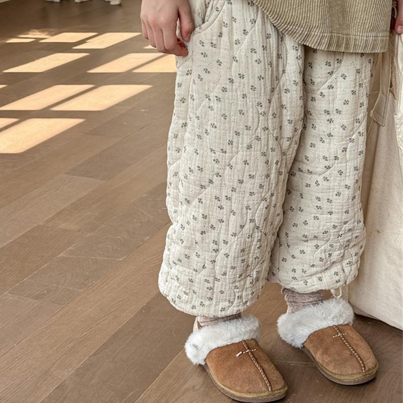 Winter Baby Girls Printed Pants Thicken Warm Cotton-padded Korean Style Children Casual Trousers