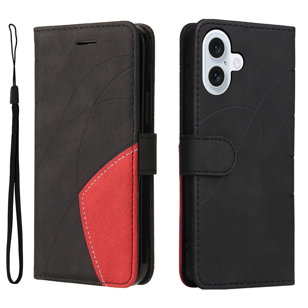 For iPhone 17 Leather Phone Case Stand Wallet with Bi-colour Splicing Design