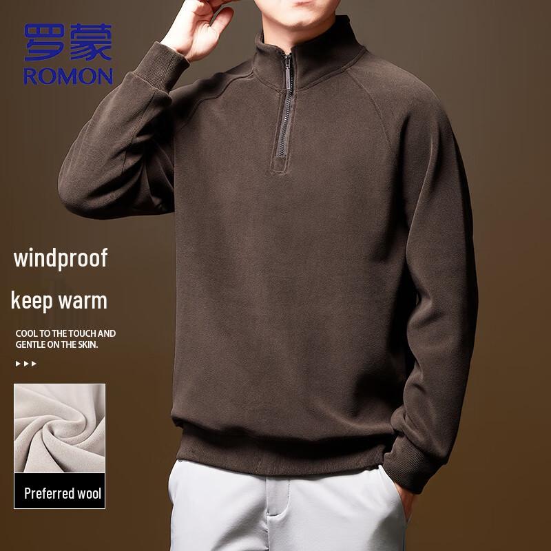

Romon Men s Wool Blend Stand Collar Zipper Sweatshirt 4XL
