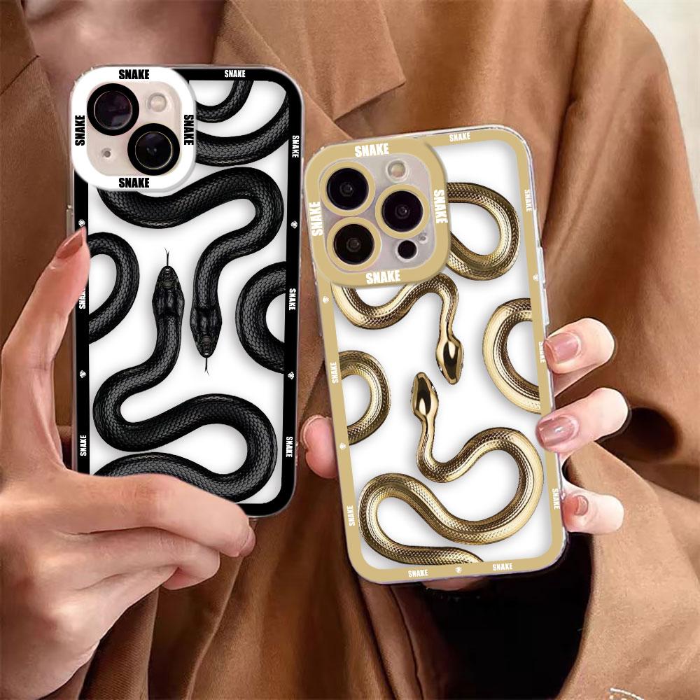 Black Purple Red Gold Snake Cover Clear Phone Case For Redmi Note 15 14 13 12 12S 11 11T 11S 10 9 10S 9S 8 Pro Plus Case Shell