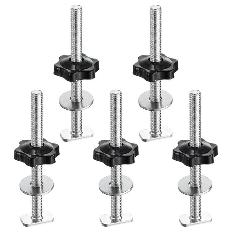 A74E-5Pcs T-Shaped Rail Bolt Knob Kit M8 X 100Mm Threaded Bolt, M8 X 32Mm Hexagonal Manual Knob With Washer,High Quality