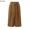 ZANZEA Women Casual Elastic Waist Solid Color Loose Wide Leg Capris Pants