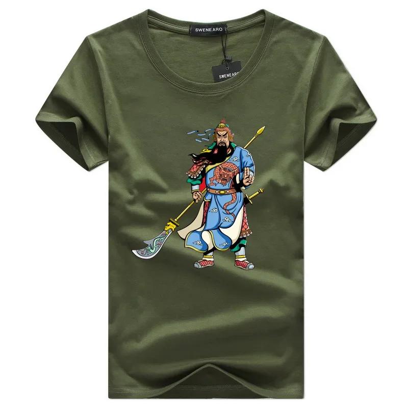 Chinese Style Three Kingdoms Heroic Image Guan Yu Printed T-Shirt 100% Cotton O-Neck Short Sleeve Casual Mens T-shirt Size S-3XL