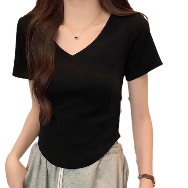 2026 Summer New Slim Fit V-Neck Short-Sleeve T-Shirt for Petite Women