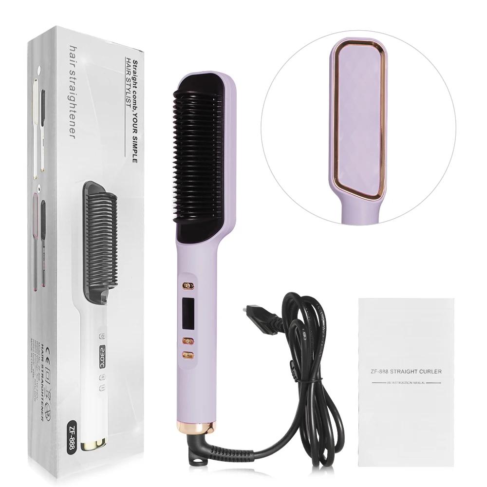 Hair Straightener Brush Heating Hot Comb Straightener Electric Hair Straightening Curly Multifunctional Iron Brush Comb Curler