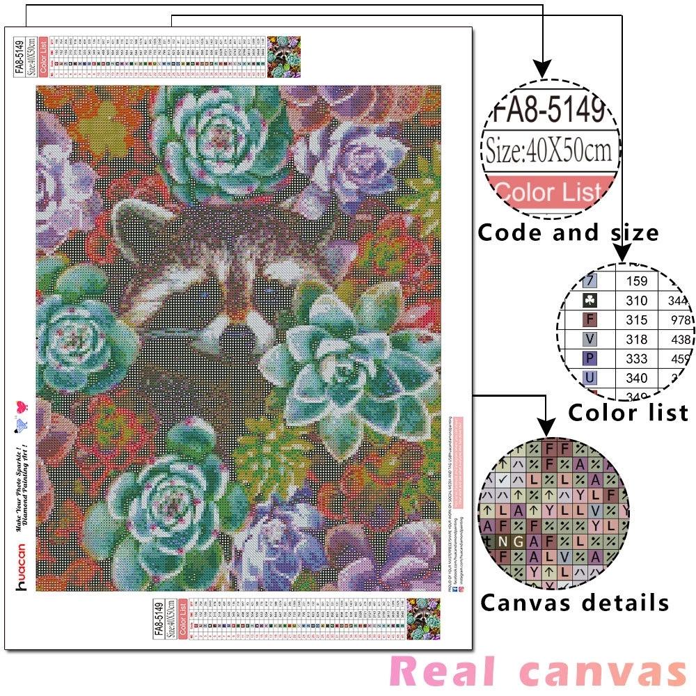 

HUACAN 5D алмазная живопись сочные растения полный квадратный круглый DIY алмазная вышивка милый енот Animla ручной работы Gif Full Square 20*30 cm