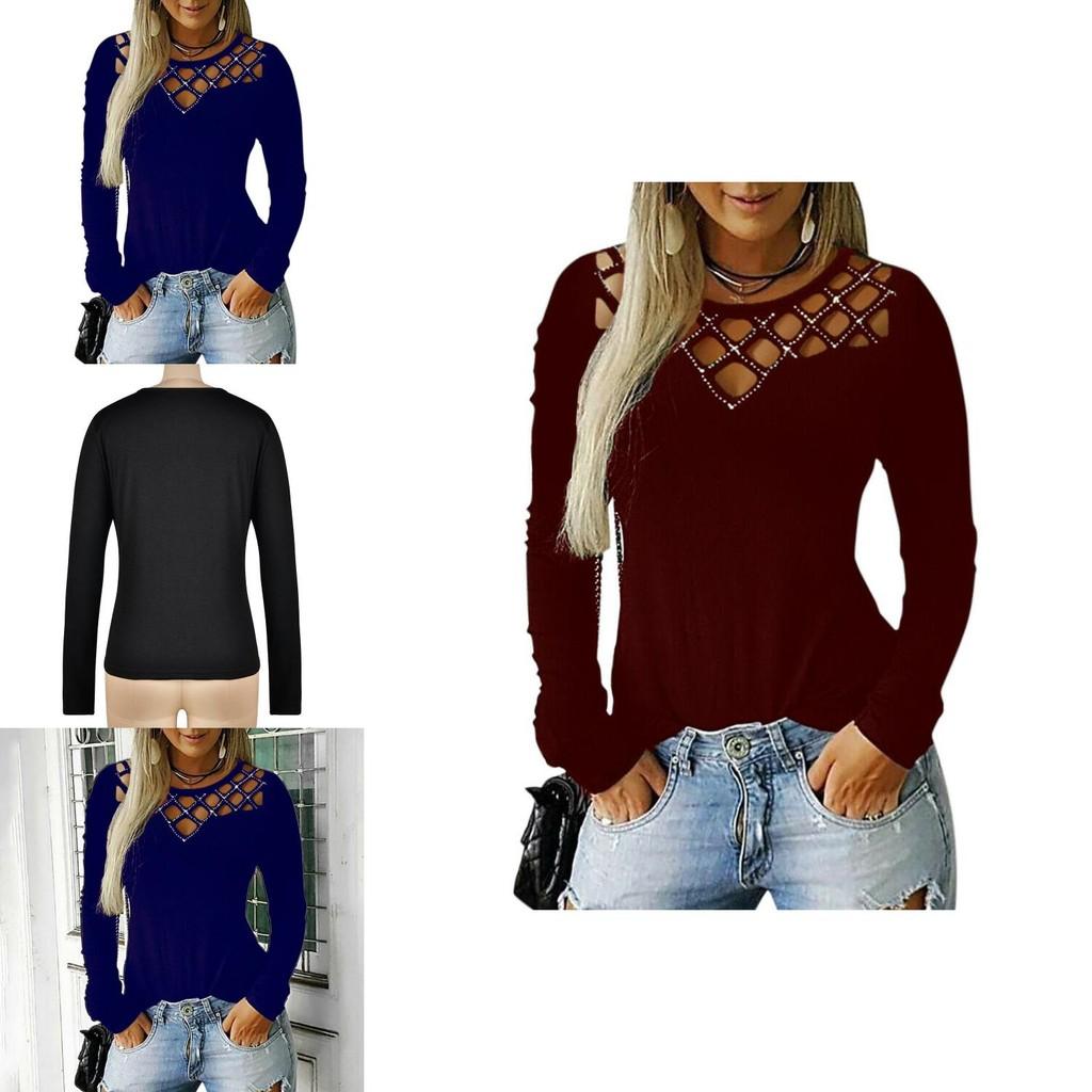 Stylish Women's Hollow Long Sleeve T-shirt For Casual Chic V-neck Pullover Top