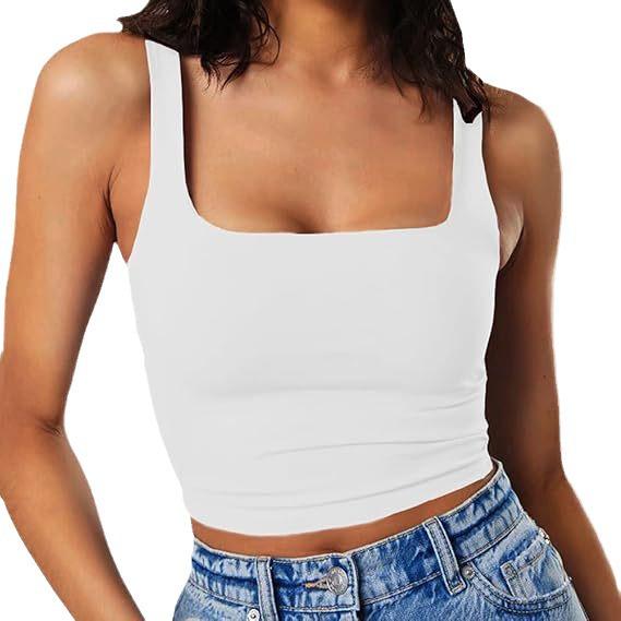 Dámský crop top bez rukávů na špagetová ramínka se čtvercovým výstřihem, slim fit