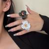 Hand-Enameled Stacking Flower Ring Polka Dot Retro Cute Statement Ring Enamel Flower Ring Women