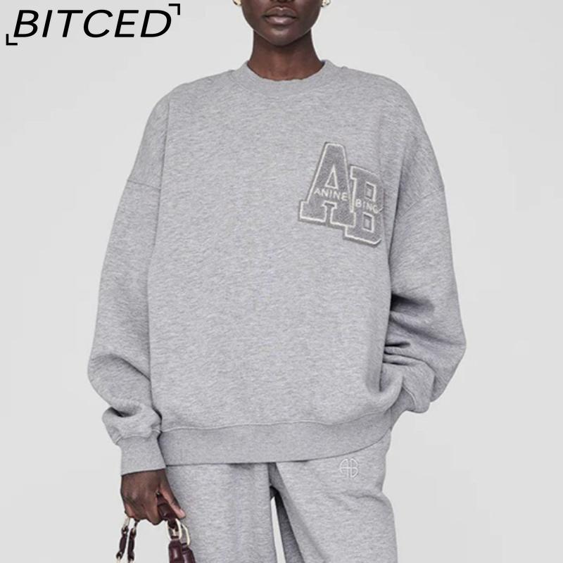 BITCED Women's Early Autumn Patchwork Embroidered Letter Sweatshirt