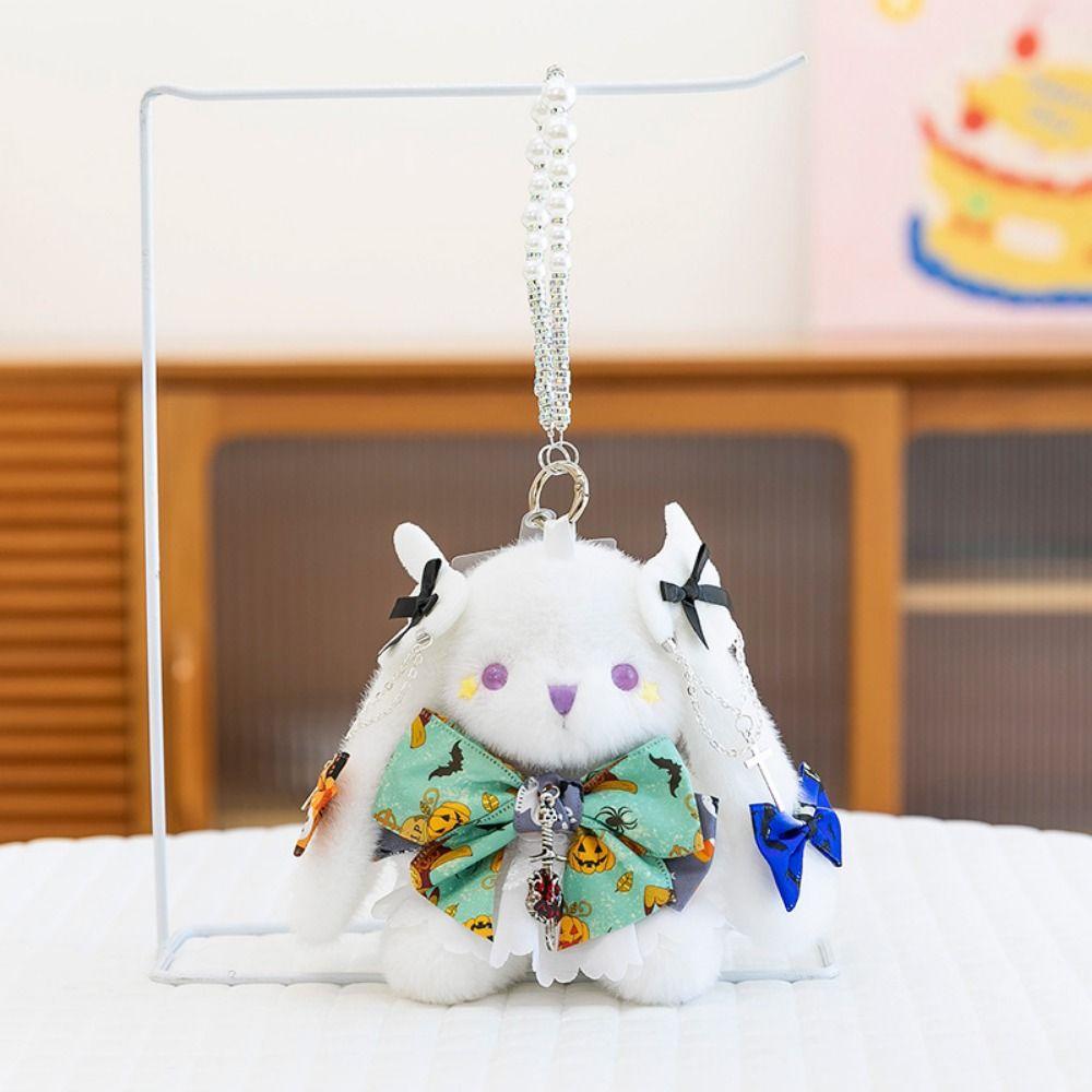 Stuffed Rabbit Doll Keyring Princess Pearl Dress Drooping Ear Rabbit Pendant  Backpack Decor