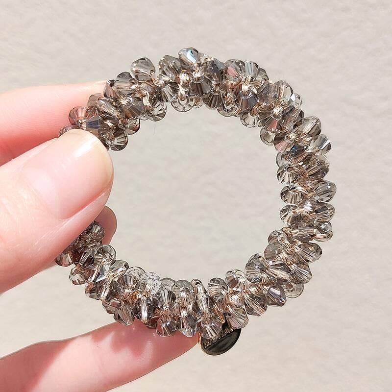 

Crystal Pearl Beads Elastic Bands Scrunchies Hair Accessories Women Ponytail Holder Headwear серый