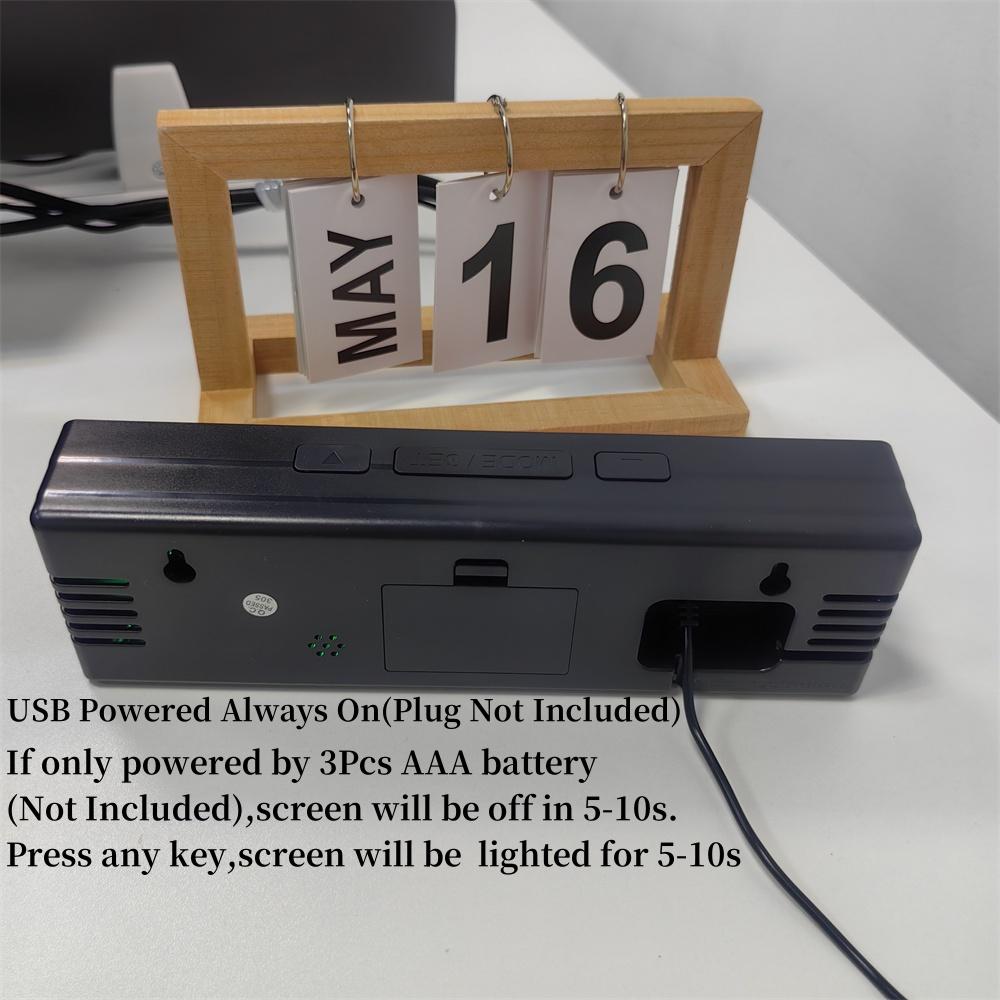 USB-betriebene große digitale Wanduhr TEMP Luftfeuchtigkeit Datum Nachtmodus Helligkeitsdimmung Schlummerfunktion 12/24H LED-Wecker für den Schreibtisch