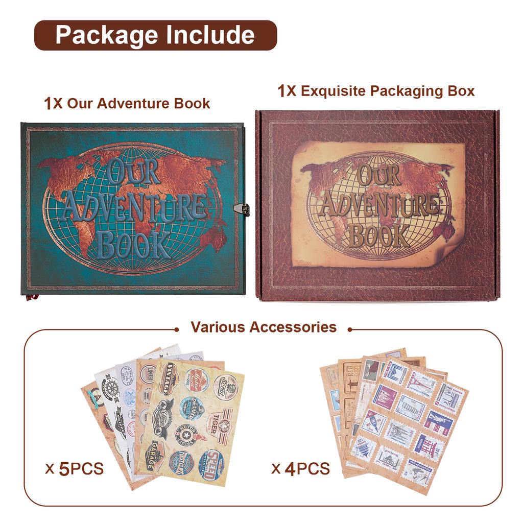 180Pages DIY Travel Photo Album Scrapbook Our Adventure Book Embossed Leather Retro Hard Cover Anniversary Album Creative Gift