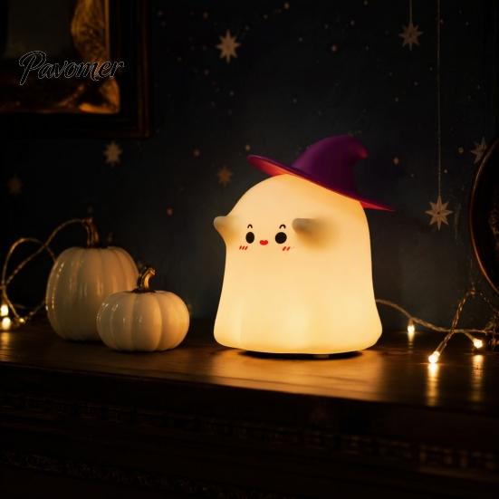 Cute Ghost Magician Decor Silicone Night Light with Tap Sensing Control, Rechargeable LED Lamp for Eye Protection Sleep Bedroom Kids Room Decor,