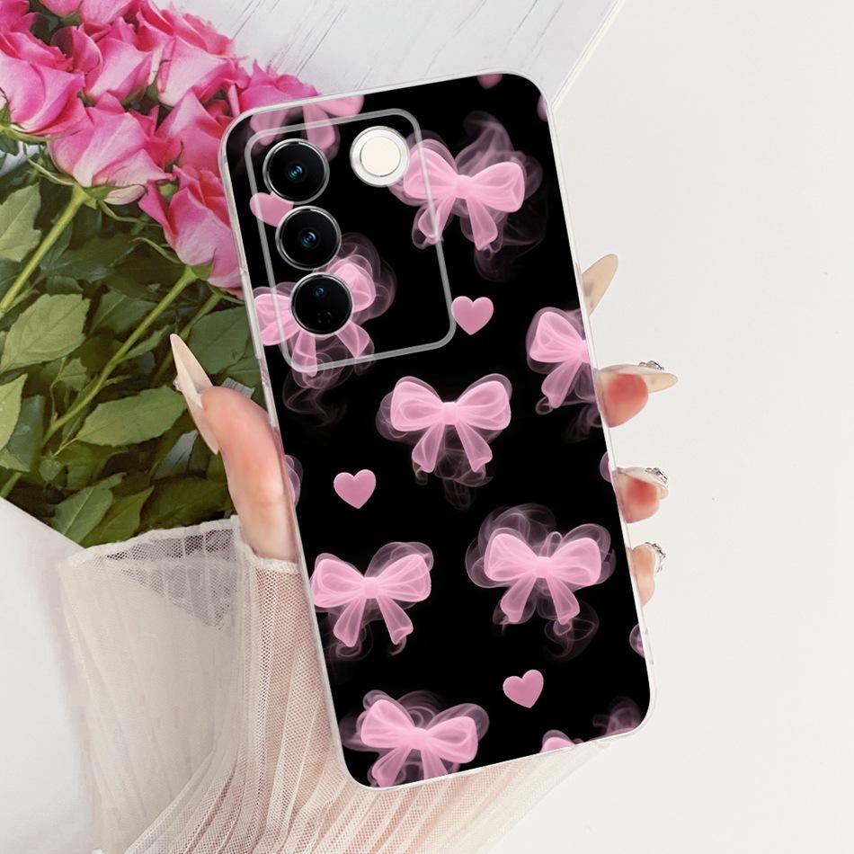 For Vivo V27 V27Pro Cute Flower Butterfly Cat Painted Case For Vivo V 27 V27 Pro V2230 V2231 Soft Silicone TPU Phone Cases