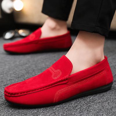 Men's Red Suede Loafers Men Slip On Walking Driving Shoes For Men Soft Leather 2026 New Spring Comfortable Casual Man Flat Shoes