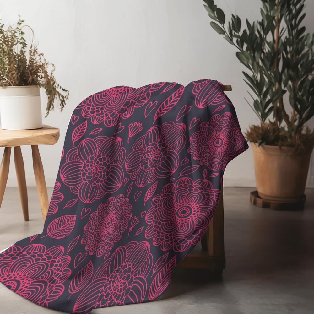 Dark Floral Pattern Fleece Blanket Decorative Throw Sofa Bed Bedspread Gift for Women Girls Kids