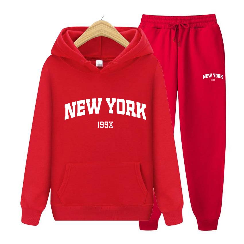 Trainingsanzug 2-teiliges Set 199X New York Print Sweatshirt Hoodies Sweatshirt + Hosenanzug Hoodie Sportbekleidung Jogging Herren-Sets