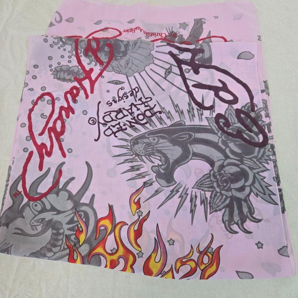 Used Ed Hardy Large Stole Skull Heart Pink