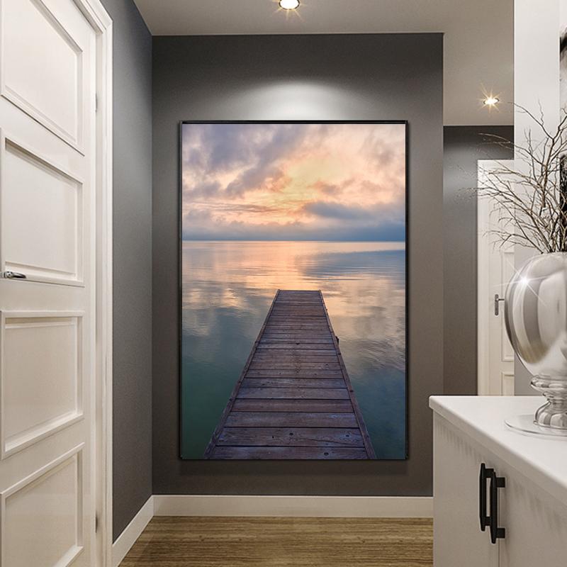 Pósteres y grabados de puentes de madera en la playa, pintura en lienzo de paisajes, imágenes artísticas de pared al atardecer para sala de estar, decoración moderna del hogar