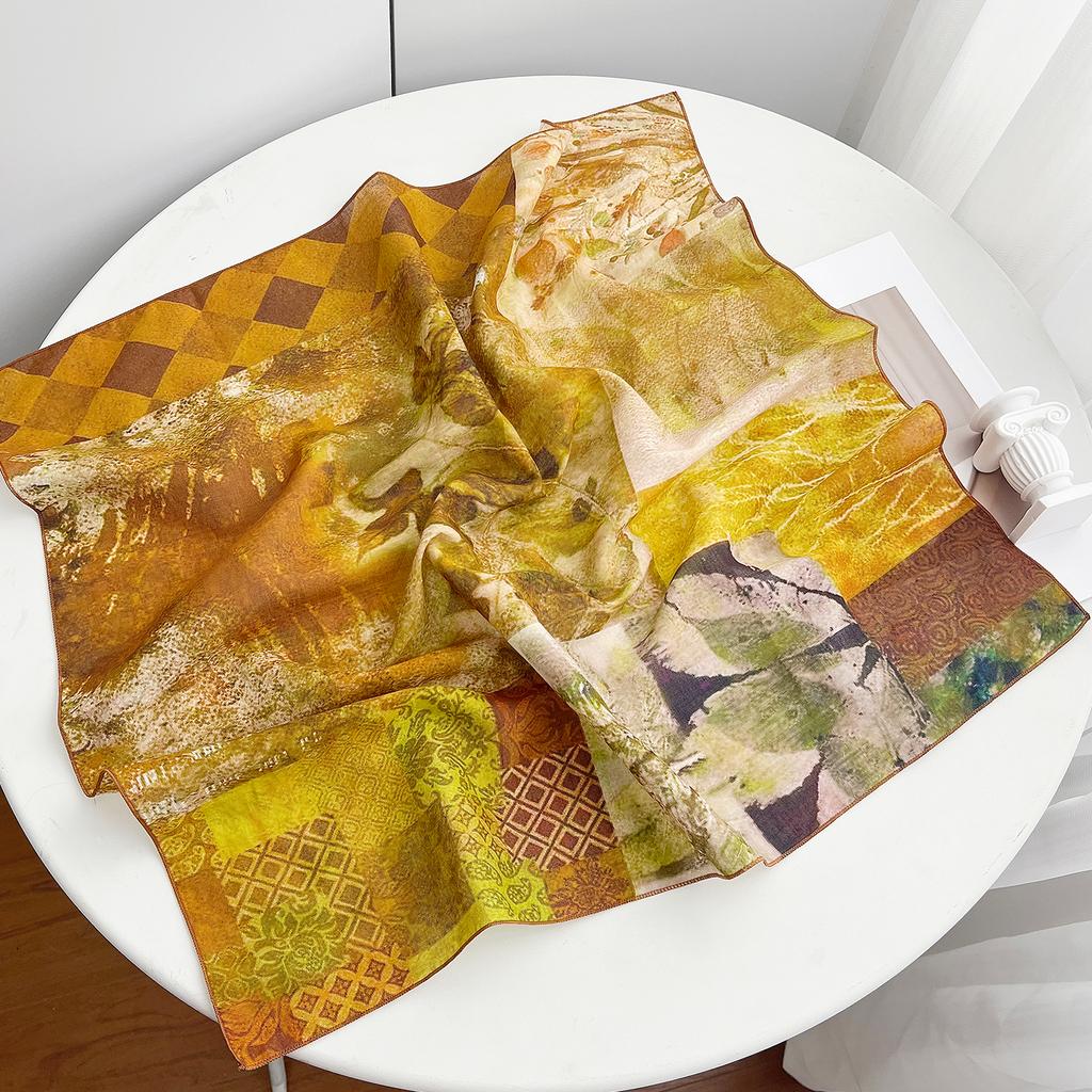 New Korean Version Retro Flower Pure Cotton Small Square Scarf Women's Summer Thin Versatile Decorative Scarf Silk Scarf Small Shawl