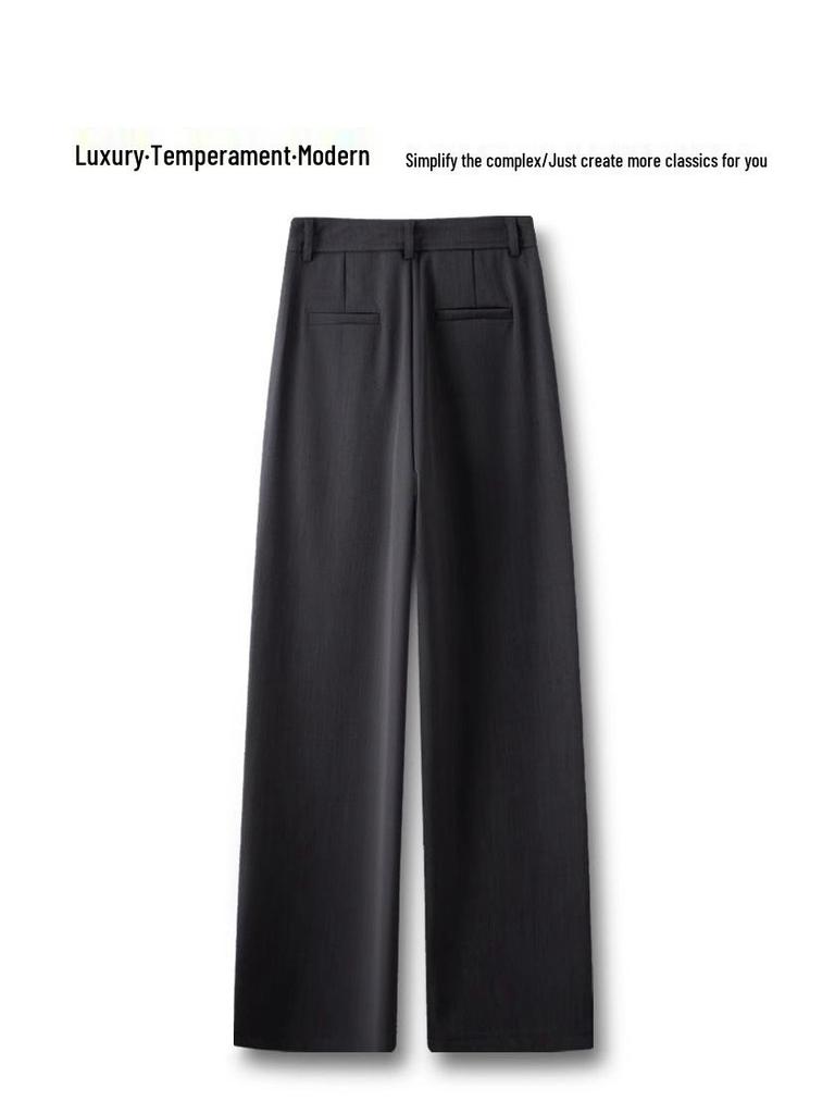Spring 2025 Women's High-Waisted Grey Wide-Leg Trousers - Relaxed Fit, Loose Straight-Leg Casual Pants