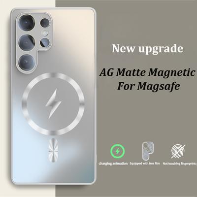 For Magsafe Lightning Pattern AG Matte Case For Samsung S25 S24 S23 Plus Ultra With Lens Protector Magnet Wireless Charge Cover