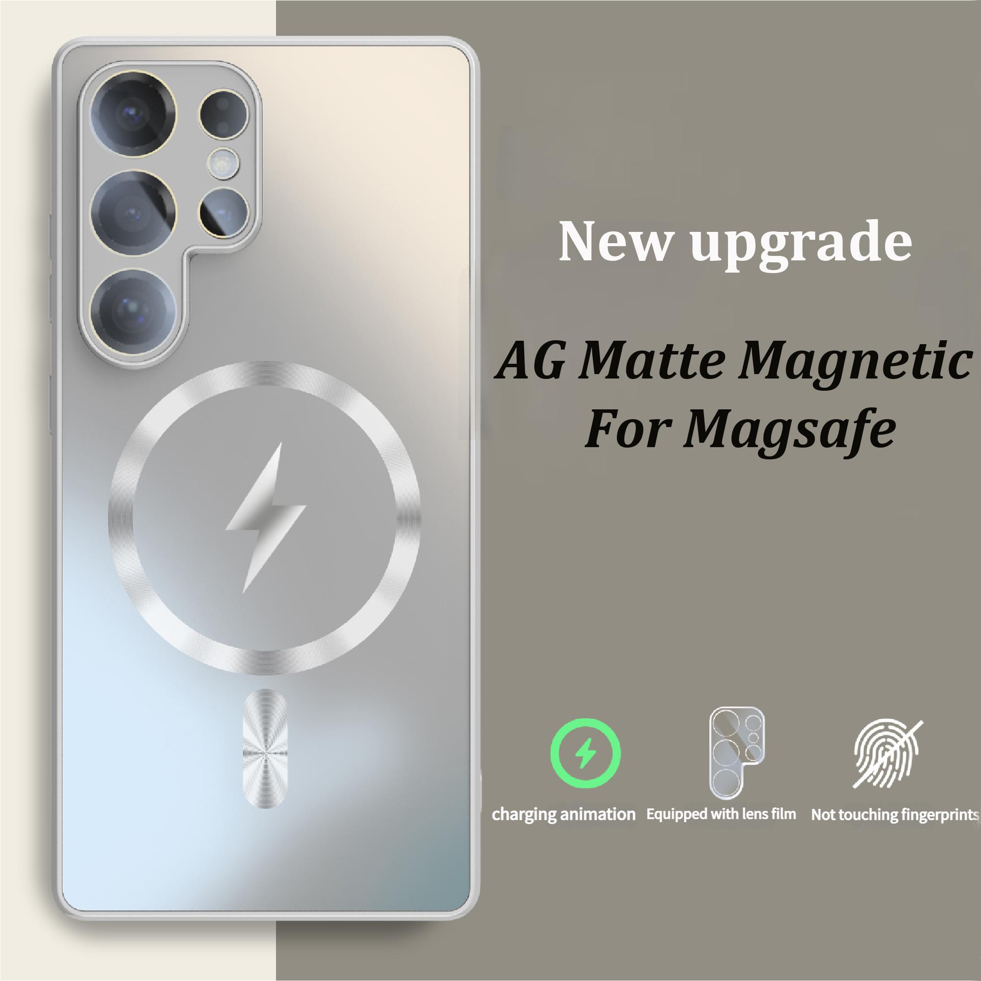 Tuiying002 For Magsafe Lightning Pattern Ag Matte Case For Samsung S25 S24 S23 Plus Ultra With Lens Protector Magnet Wireless Charge Cover