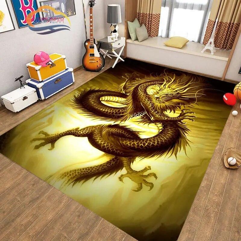 Kinesisk Drage Teppe 3D Trykk Dyr Tegneserie Mytisk drage Områdeteppe Stue Lekematte Gang Entrédør Dekor